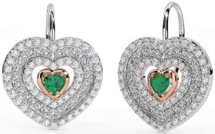Diamond Emerald Rose Gold Silver Celtic Trinity Knot Heart Dangle Earrings