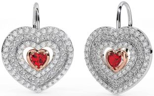 Diamond Ruby Rose Gold Silver Celtic Trinity Knot Heart Dangle Earrings