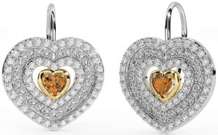 Diamante Citrino Oro Plata céltico Trinidad Nudo Corazón Colgar Pendientes