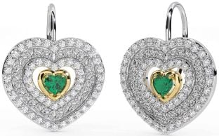 Diamond Emerald Gold Silver Celtic Trinity Knot Heart Dangle Earrings