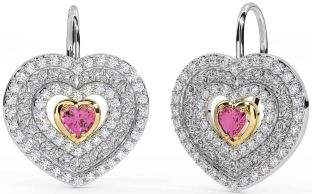 Diamante Rosa turmalina Oro Plata céltico Trinidad Nudo Corazón Colgar Pendientes