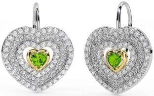 Diamond Peridot Gold Silver Celtic Trinity Knot Heart Dangle Earrings