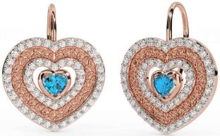 Diamond Topaz Rose Gold Silver Celtic Trinity Knot Heart Dangle Earrings