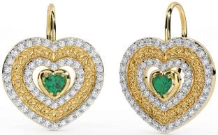 Diamond Emerald Gold Silver Celtic Trinity Knot Heart Dangle Earrings