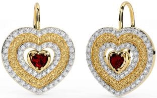 Diamond Garnet Gold Silver Celtic Trinity Knot Heart Dangle Earrings