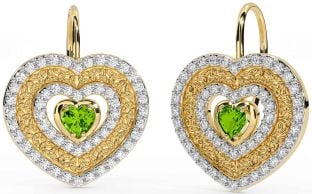 Diamond Peridot Gold Silver Celtic Trinity Knot Heart Dangle Earrings