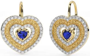 Diamond Sapphire Gold Silver Celtic Trinity Knot Heart Dangle Earrings