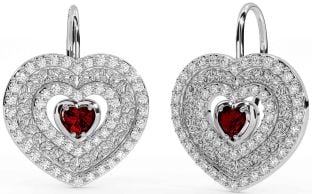 Diamond Garnet Silver Celtic Trinity Knot Heart Dangle Earrings