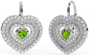 Diamond Peridot Silver Celtic Trinity Knot Heart Dangle Earrings