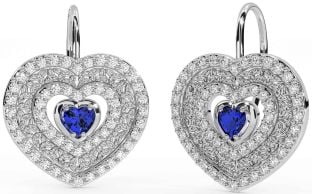 Diamond Sapphire Silver Celtic Trinity Knot Heart Dangle Earrings