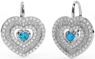 Diamond Topaz Silver Celtic Trinity Knot Heart Dangle Earrings