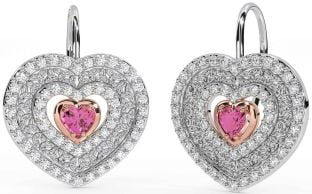 Diamante Rosa turmalina Rosa Oro Plata céltico Trinidad Nudo Corazón Colgar Pendientes