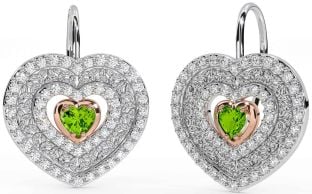 Diamant Peridot Rose Gold Silber keltisch Dreieinigkeit Knoten Herz Baumeln Ohrringe