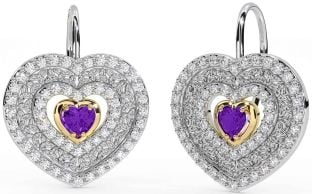 Diamant Amethyst Gold Silber keltisch Dreieinigkeit Knoten Herz Baumeln Ohrringe