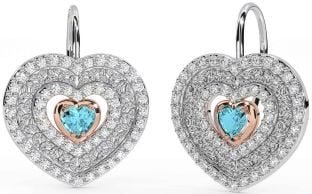 Diamant Bleu vert Blanc Rose Or celtique Trinité Noeud Cœur Pendre Des boucles d'oreilles