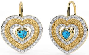 Diamond Topaz Gold Celtic Trinity Knot Heart Dangle Earrings