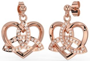 Diamond Rose Gold Celtic Trinity Knot Heart Dangle Earrings