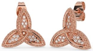 Diamond Rose Gold Silver Celtic Trinity Knot Stud Earrings