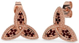 Granat Rose Gold Stud cu nod celtic Trinity argintiu Cercei