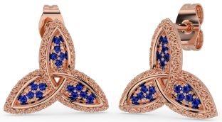 Sapphire Rose Gold Silver Celtic Trinity Knot Stud Earrings