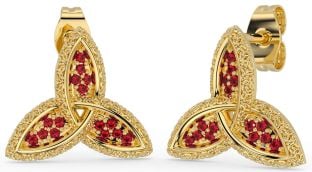 Ruby Gold Silver Celtic Trinity Knot Stud Earrings