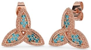 Aquamarine Rose Gold Celtic Trinity Knot Stud Earrings
