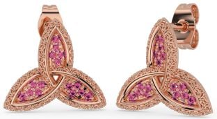 Pink Tourmaline Rose Gold Celtic Trinity Knot Stud Earrings