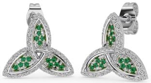 Emerald Silver Celtic Trinity Knot Stud Earrings