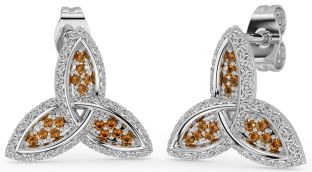 Citrine White Gold Celtic Trinity Knot Stud Earrings