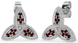 Garnet White Gold Celtic Trinity Knot Stud Earrings