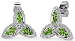 Peridot White Gold Celtic Trinity Knot Stud Earrings