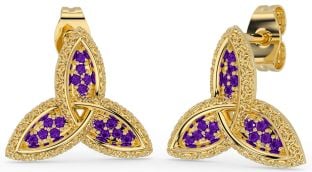 Amethyst Gold Celtic Trinity Knot Stud Earrings