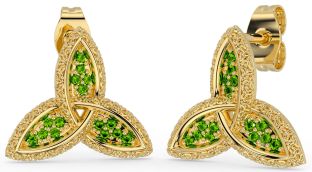 Peridot Gold Celtic Trinity Knot Stud Earrings