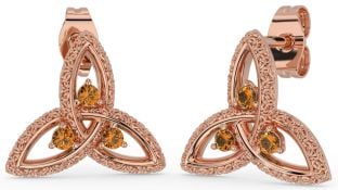 Citrine Rose Gold Silver Celtic Trinity Knot Stud Earrings