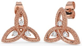 Diamond Rose Gold Silver Celtic Trinity Knot Stud Earrings