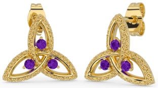 Amethyst Gold Silver Celtic Trinity Knot Stud Earrings