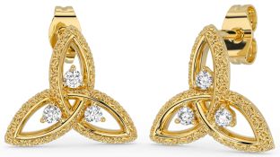 Diamond Gold Silver Celtic Trinity Knot Stud Earrings