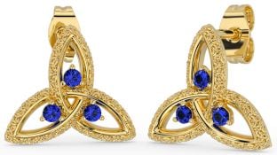 Sapphire Gold Silver Celtic Trinity Knot Stud Earrings
