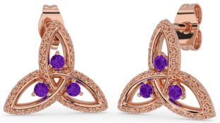 Amethyst Rose Gold Celtic Trinity Knot Stud Earrings
