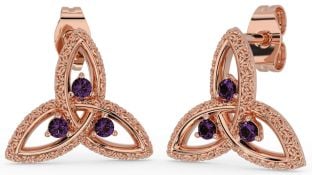 Alexandrite Rose Gold Celtic Trinity Knot Stud Earrings
