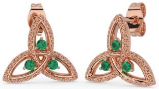 Emerald Rose Gold Celtic Trinity Knot Stud Earrings