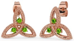 Peridot Rose Gold Celtic Trinity Knot Stud Earrings