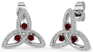 Garnet Silver Celtic Trinity Knot Stud Earrings