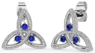 Sapphire Silver Celtic Trinity Knot Stud Earrings