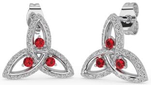 Ruby White Gold Celtic Trinity Knot Stud Earrings