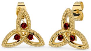 Garnet Gold Celtic Trinity Knot Stud Earrings