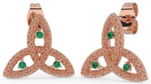 Emerald Rose Gold Silver Celtic Trinity Knot Stud Earrings