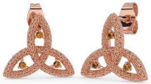 Citrine Rose Gold Celtic Trinity Knot Stud Earrings