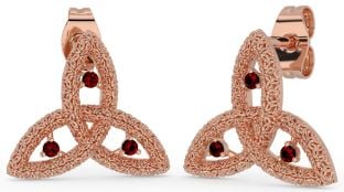Garnet Rose Gold Celtic Trinity Knot Stud Earrings
