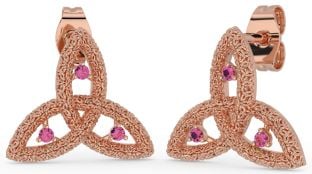 Pink Tourmaline Rose Gold Celtic Trinity Knot Stud Earrings